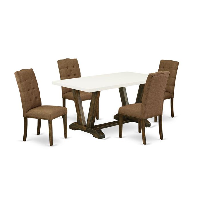 East West Furniture 5-Pc Dining room Set Included 4 Kitchen Dining chairs Upholstered Seat and High Button Tufted Chair Back and Rectangular Mid Century Dining Table with Linen White Dining room Table
