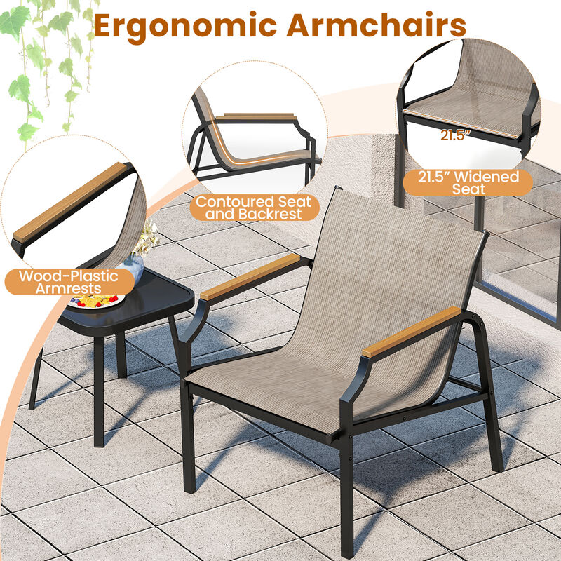 Outdoor Conversation Chair Set of 3 – Breathable Fabric Seats & Coffee Table Included