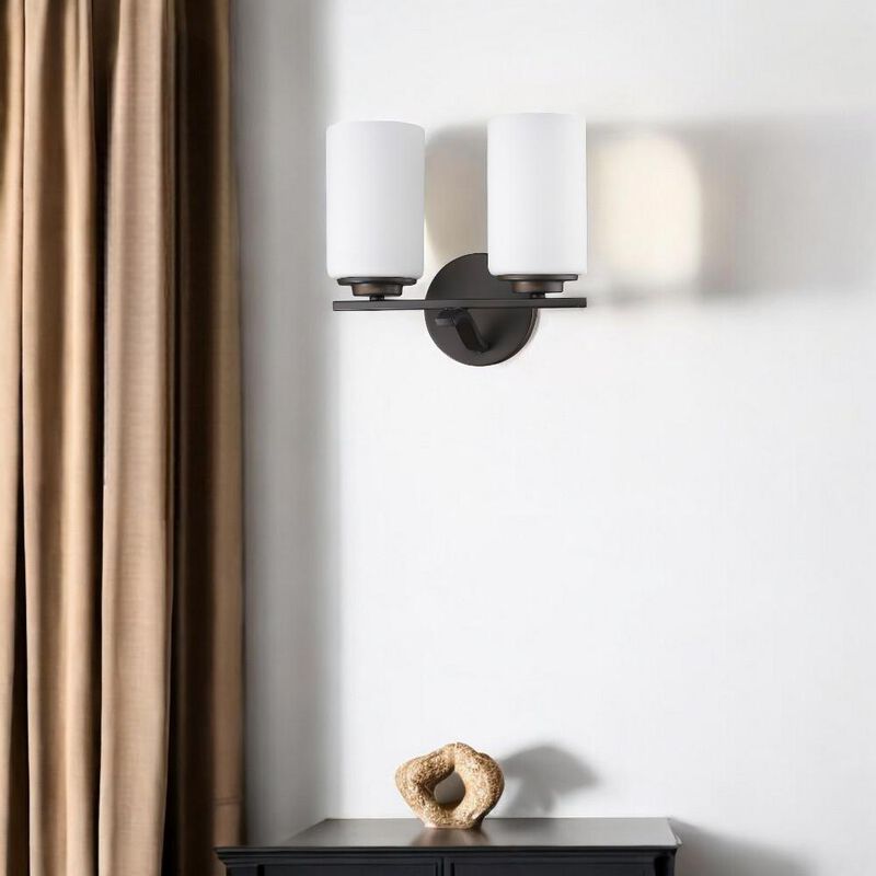 Hivvago Two Light Bronze and Glass Wall Sconce