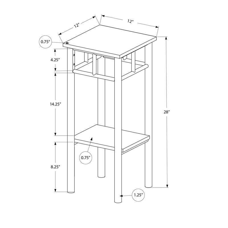 Monarch Specialties I 3279 Accent Table, Side, End, Plant Stand, Square, Living Room, Bedroom, Metal, Laminate, White, Contemporary, Modern