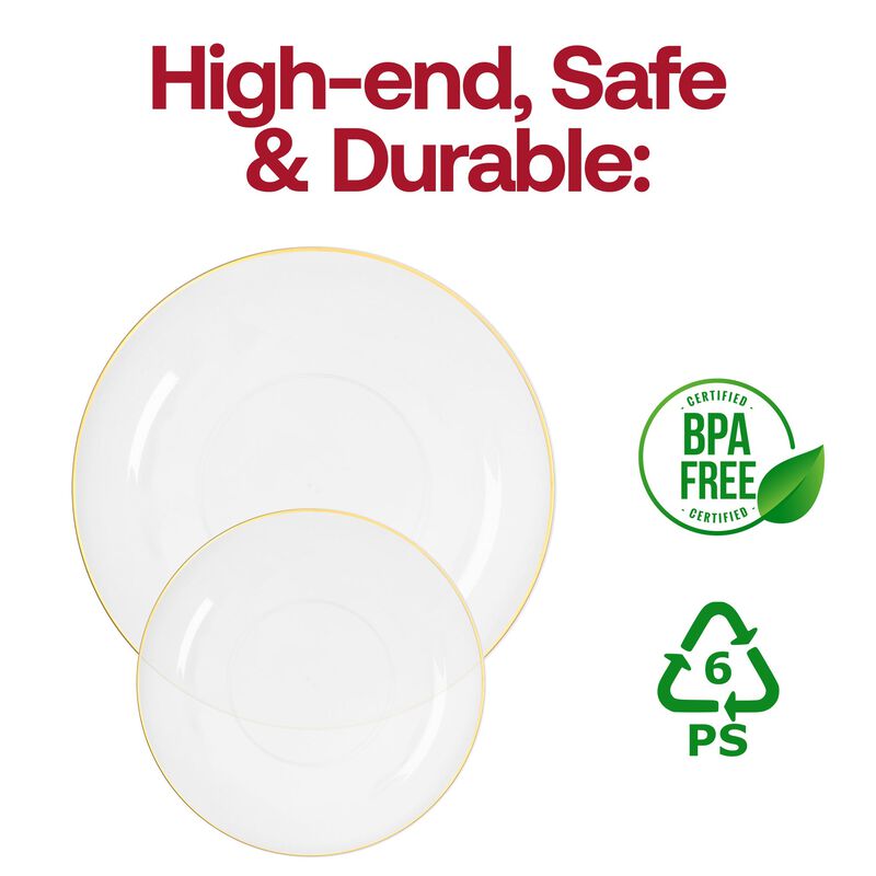 7.5" Clear with Gold Rim Organic Round Plastic Salad Plates (120 Plates) image number 4