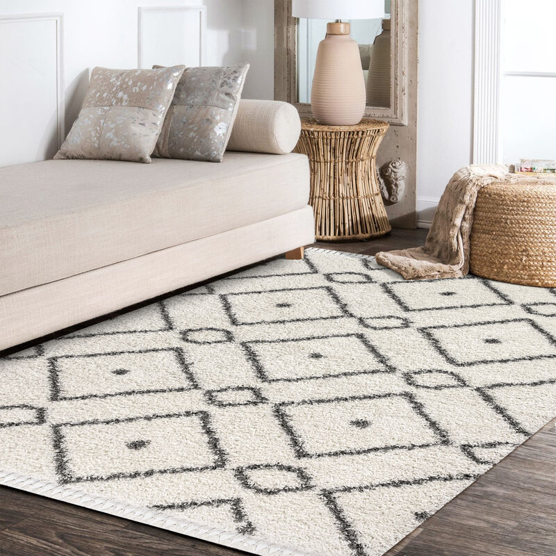 Mercer Shag Plush Tassel Moroccan Diamond Area Rug