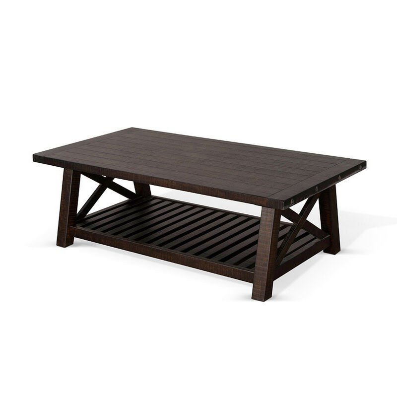 Anva Coffee Table, Dark Brown Mahogany, Shelf, Rectangular 52 Inch