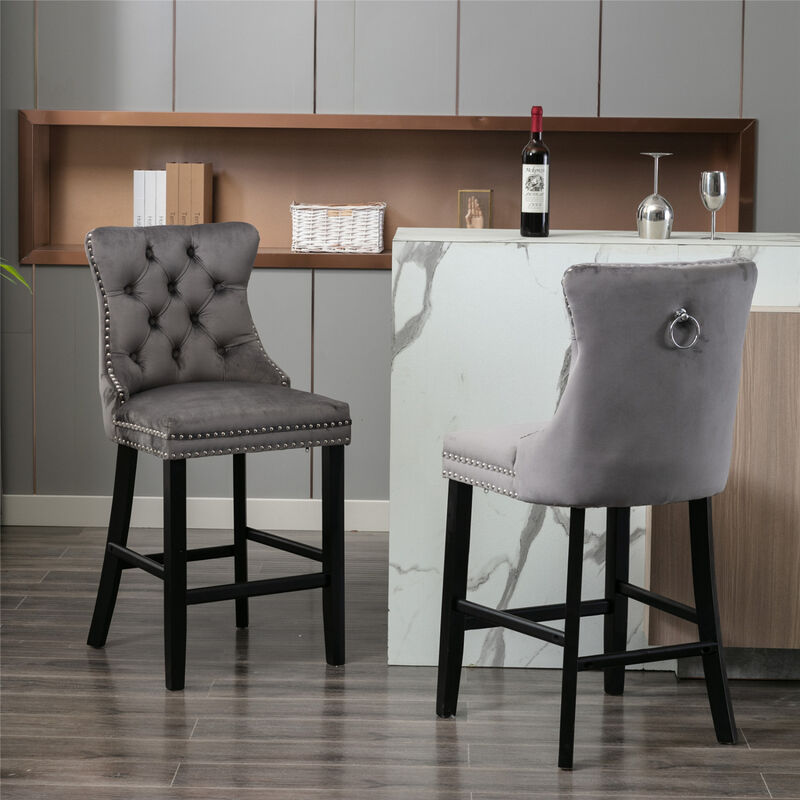 Streamdale Luxurious Velvet Barstools with Button Tufted Backrest (Set Of 2)