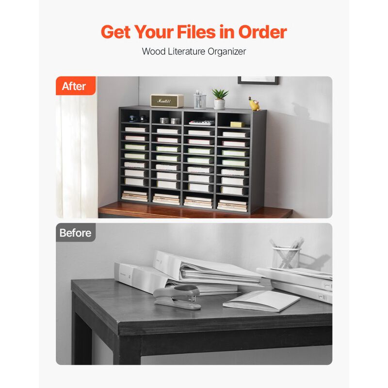 Wooden Literature Organizer with Adjustable Shelves, 36 Slot Mailbox for Office & Classroom image number 5