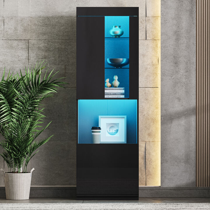 Merax High Gloss Storage Cabinet with LED Lights