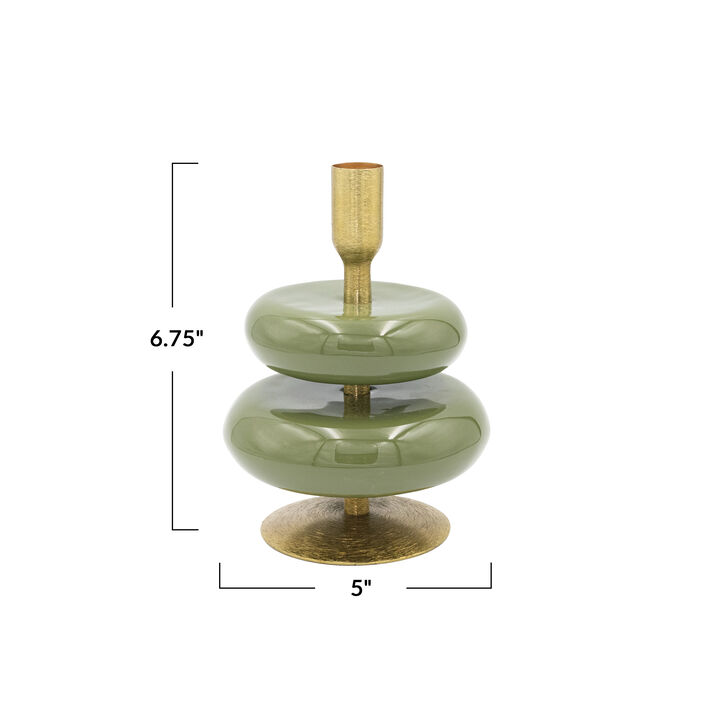 Enameled Metal Taper Holder, Green and Gold