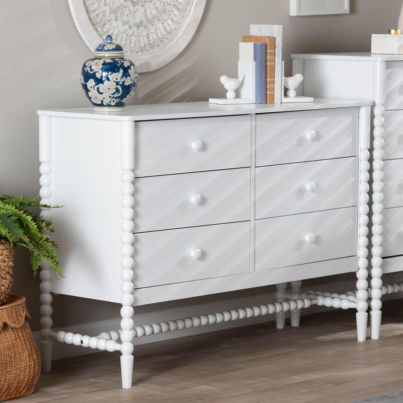 beaded dresser Baxton Studio Brantley Spindle Dresser 6-Drawer Horizontal Storage Cabinet White