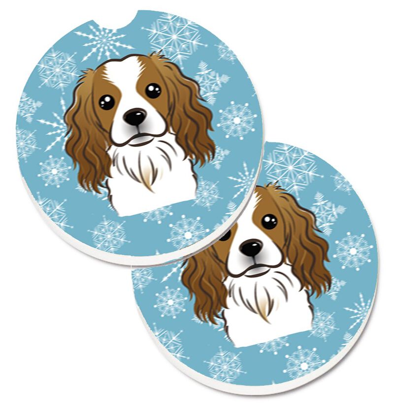 Caroline's Treasures Snowflake Cavalier Spaniel Set of 2 Cup Holder Car Coasters BB1658CARC, 2.56, Multicolor