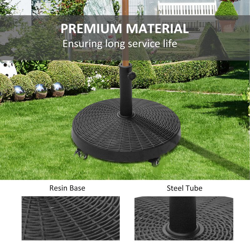 Outsunny 50 lbs. Umbrella Base, 20.5", Round Heavy Duty Umbrella Stand with Wheels for 1.5" or 2" Umbrella Poles, Patio Market Stand for Outdoor, Lawn, Deck, Poolside, Black