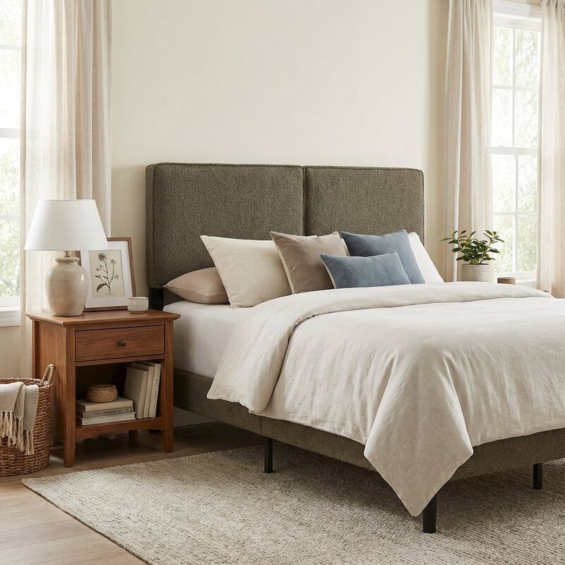 Boucle Fabric King Headboard with Soft Texture and Sturdy Frame Design image number 3