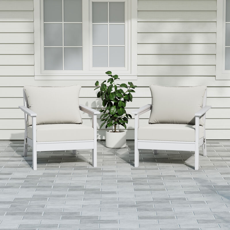 WestinTrends Outdoor Modern HDPE Patio Club Chairs with Deep Seat Cushions (Set of 2) image number 1