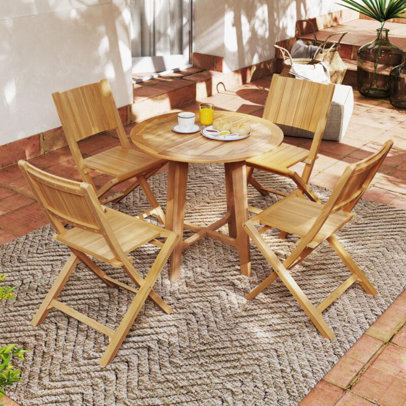 Hivvago 2 Pieces Teak Wood Outdoor Dining Chairs with Slatted Seat
