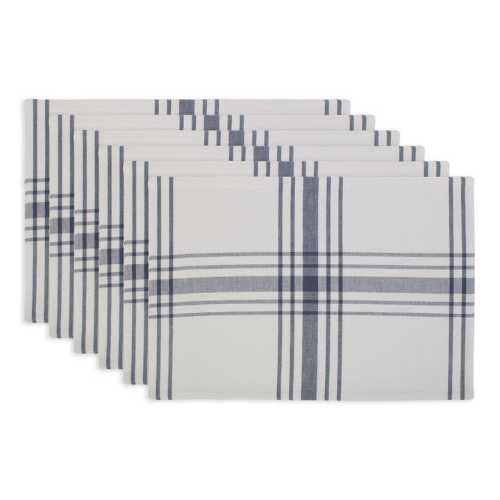 Set of 6 French Blue and White Rectangular Farmhouse Placemat  19"