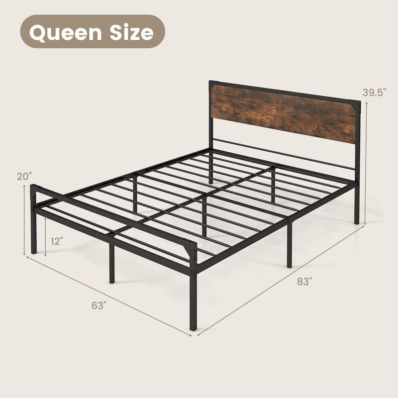 Platform Full/Queen Bed with Rustic Headboard and Footboard-Queen Size