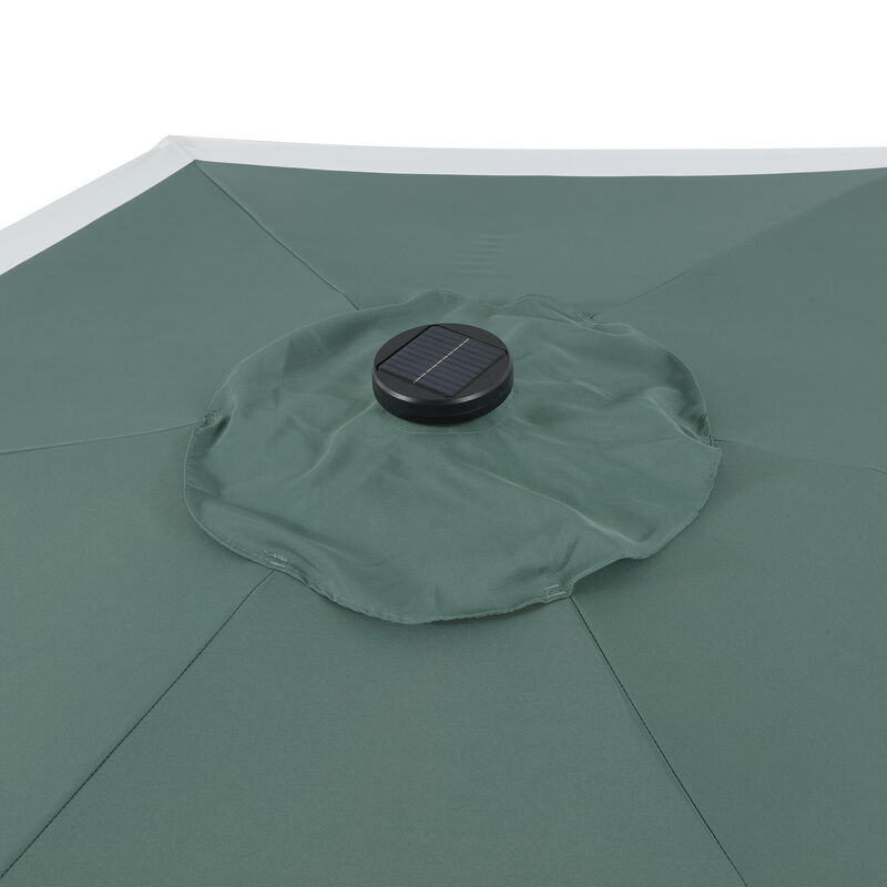 Spencer Classic Coastal 2-Tone Solar LED Market Patio Umbrella with 12 LED Strip Lights, Auto-Tilt, Crank and UV Protection