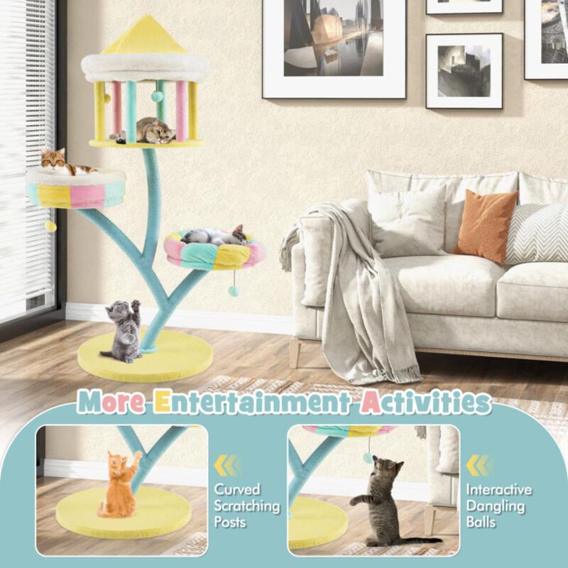 Hivvago Multi-Layer Cat Tree with 2 Removable Perches Scratching Posts