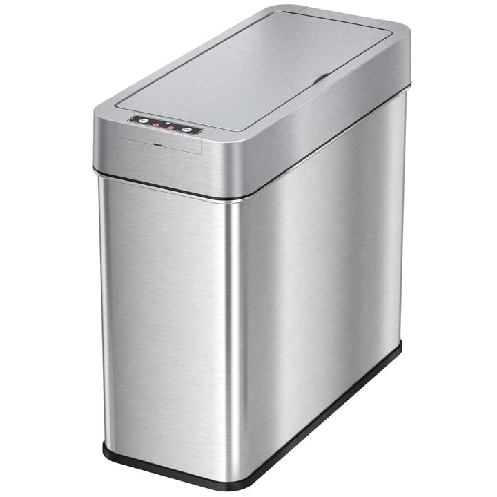 iTouchless 4 Gallon Stainless Steel Slim Sensor Trash Can (Left Side Lid Open)