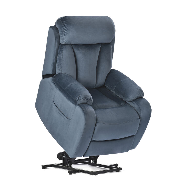 Lift Chair Recliner for Elderly Power Remote Control Recliner Sofa Relax Soft Chair Antiskid Australia Cashmere Fabric Furniture Living Room (Navy Blue)