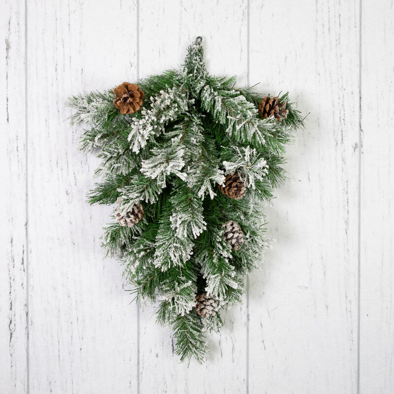 22" Snowy Flocked Angel Pine with Pine Cones Christmas Teardrop Swag - Unlit image number 3