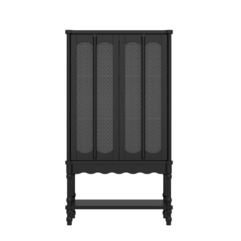 FUFU&GAGA Solid Wood Legs Bookcase Bookshelf with Tempered Glass Doors and Built-In Warm Lighting, Handmade Painted Finish (34.6"W x 15.4"D x 62.8"H) image number 0