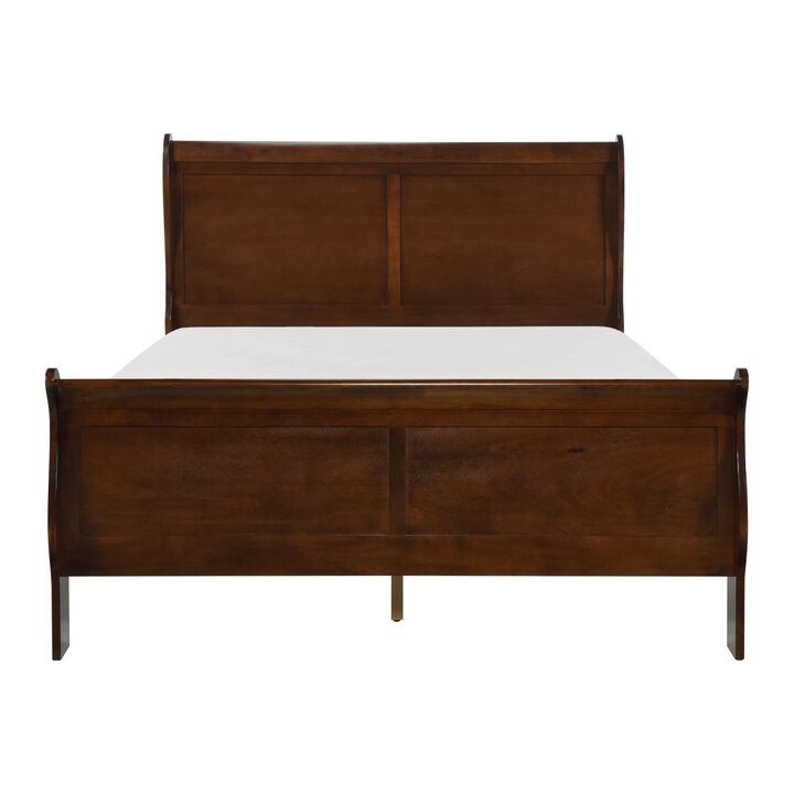 Brown Cherry Finish Louis Philippe Style 1pc Queen Size Sleigh Bed Traditional Design
