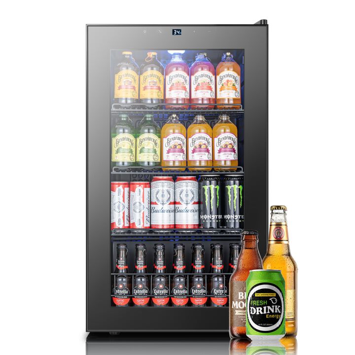 Beverage Refrigerator Cooler, 130 Cans Freestanding Mini Beverage Fridge with Glass Door Beverage cooler for Home Office
