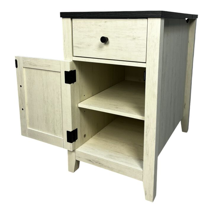 Streamdale Farmhouse Bedside Table with Charging Station, Barn Door Nightstand with Drawer