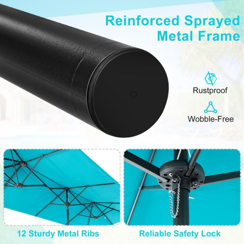 13 Feet Double-Sided Patio Twin Table Umbrella with Crank Handle image number 5