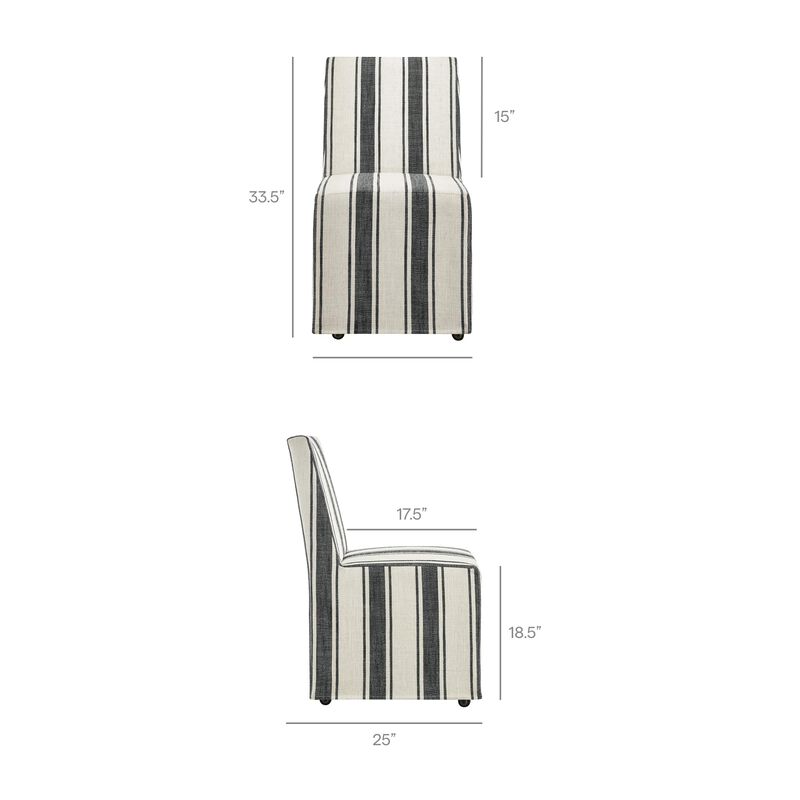 Modway Tessera Upholstered Parsons Dining Room Chair with Removable Black Stripe Striped Slipcover &ndash; Modern Linen-Like Slipcovered Dining Side Chair with Rolling Casters image number 2