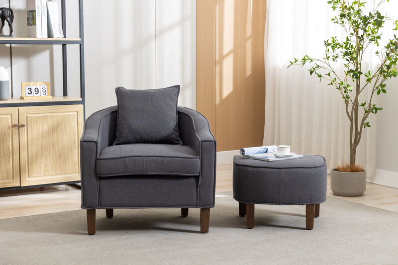 Streamdale Mid-Century Barrel Accent Chair with Ottoman