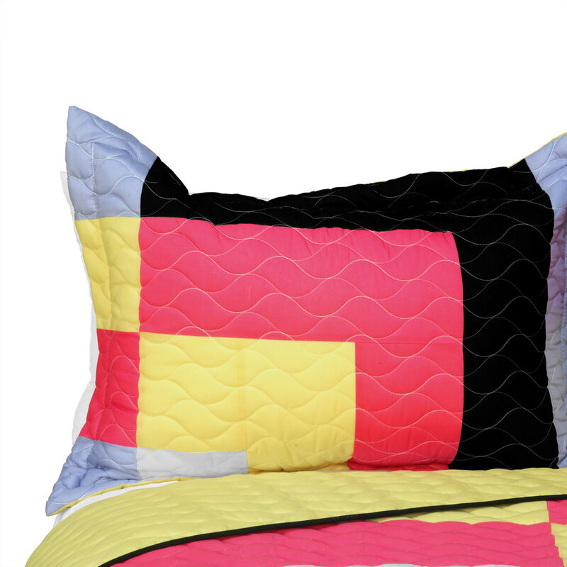 3PC Vermicelli-Quilted Patchwork Quilt Set Lightweight All-Season Bedding image number 2