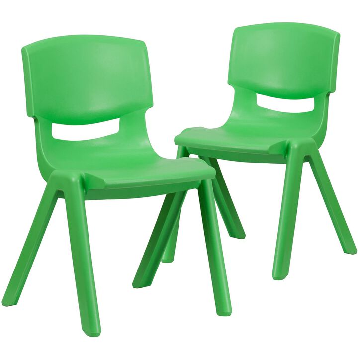 Flash Furniture Whitney 2 Pack Green Plastic Stackable School Chair with 15.5" Seat Height
