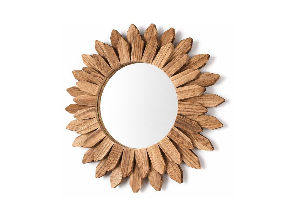 12 Inch Rustic Wood Sunburst Wall Mirror Boho Decor for Living Room Bedroom