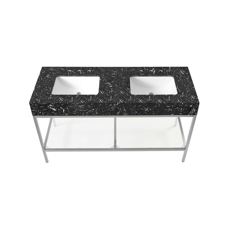 Meridian Furniture Marmo Black Engineered Marble Bathroom Vanity