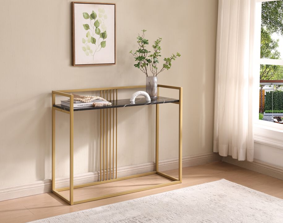 Kings Brand Furniture Modern Sofa Console Table with Faux Marble Storage Shelf & Gold Metal Frame for Hallway, Bedroom, Living Room, Foyer