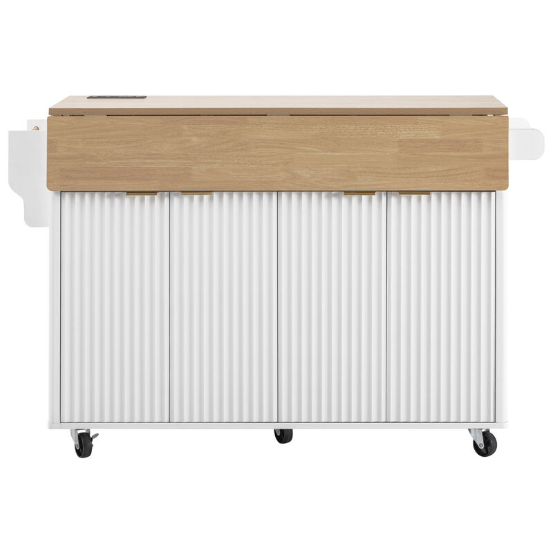 Whisen 55.5" Kitchen Island with 2 Drop-Leaf, 4 Doors, Spice Rack, MDF Farmhouse Style for Kitchen & Dining image number 0