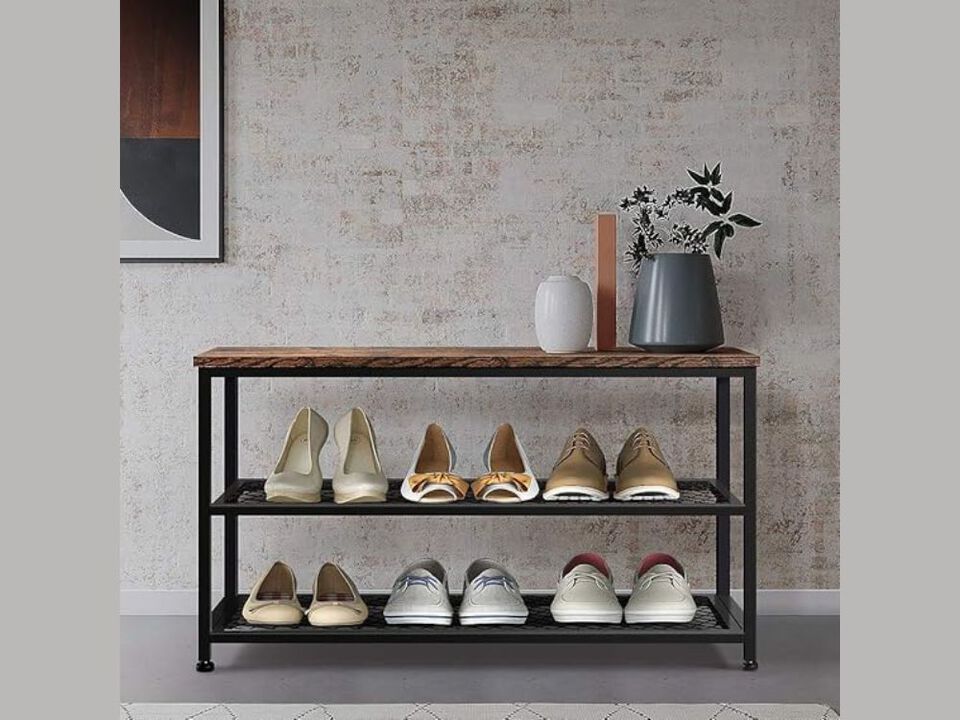 Entryway Wood Shoe Storage Bench 3 Tier Engineered Rack Placement