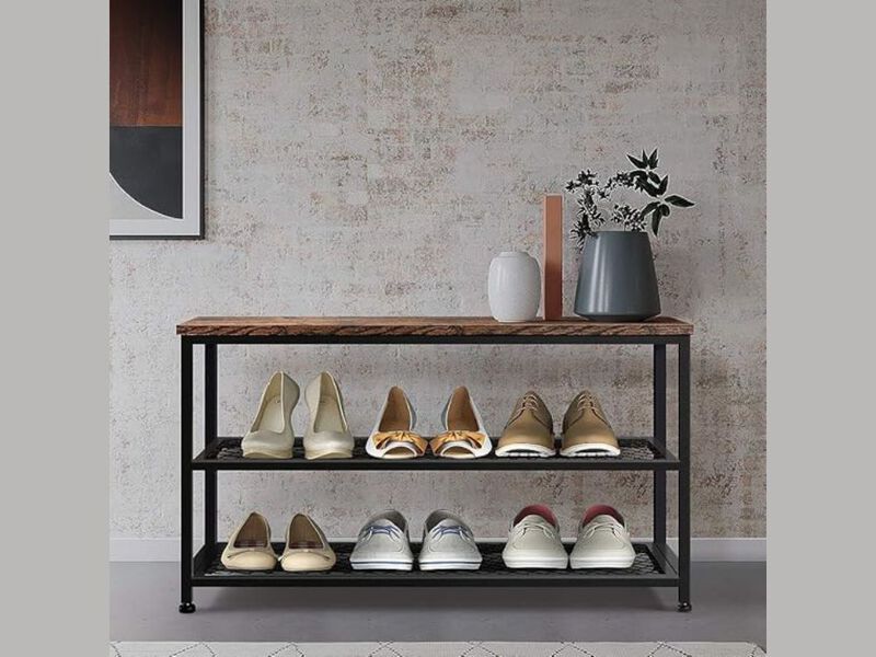 Entryway Wood Shoe Storage Bench 3 Tier Engineered Rack Placement image number 1