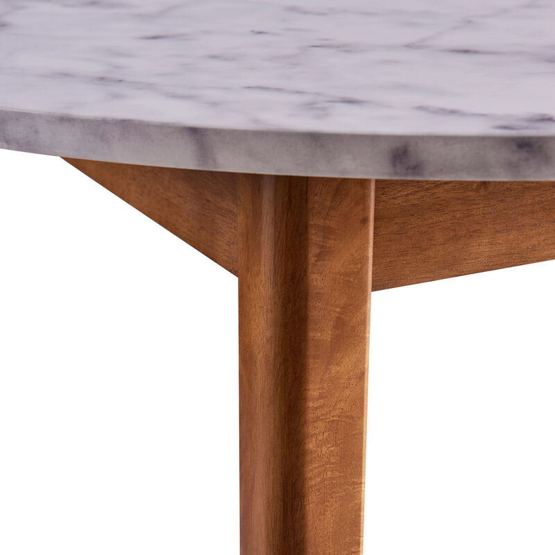 Teamson Home Dining Table Round with Faux Marble Top & Walnut Legs Ashton