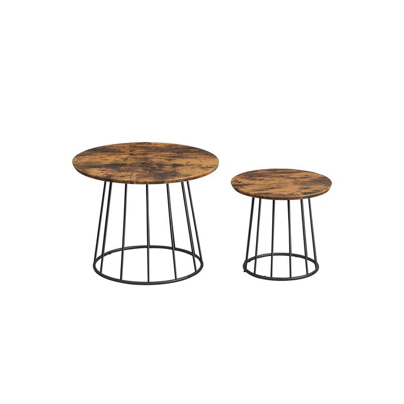 Modern Coffee Table Duo &ndash; Set of 2 Round Tables with Steel Base for Elegant and Functional Living Rooms