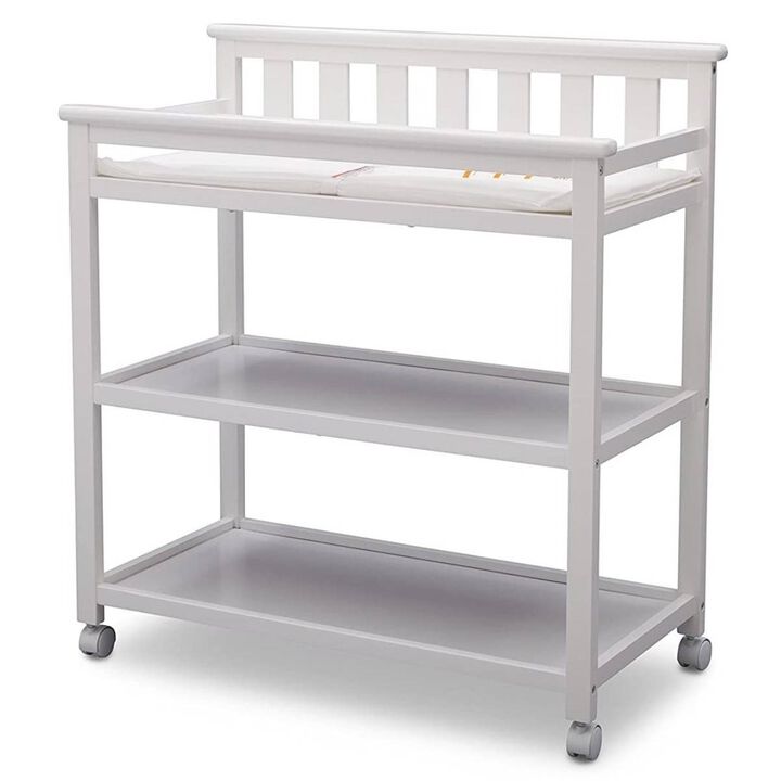 QuikFurn Modern White Baby's First 2 Shelf Changing Table with Wheels