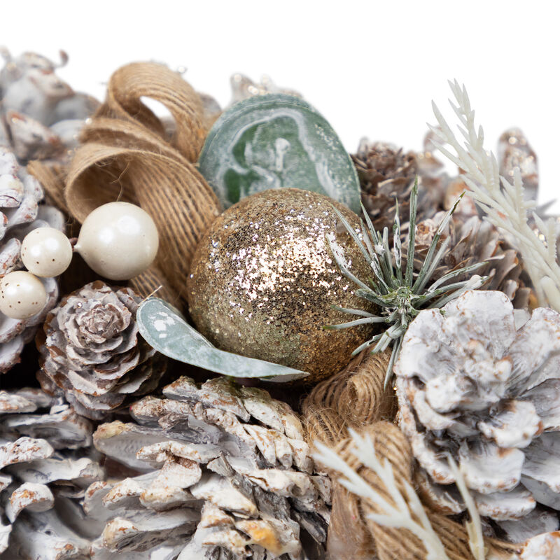 Green Pine and Burlap Bows Artificial Glitter Christmas Wreath  13.75-Inch  Unlit image number 2