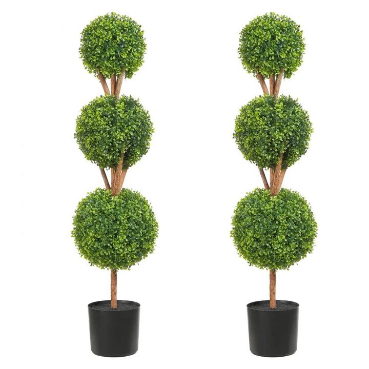 Decorative Artificial Boxwood Topiary Trees 2-Pack with Ball-Shaped Plants-Green