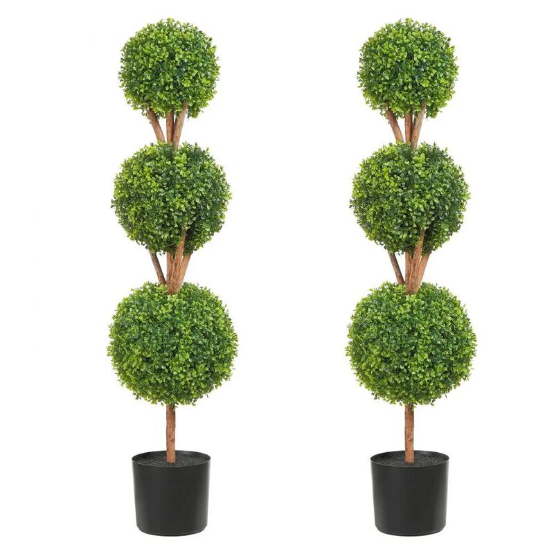 Decorative Artificial Boxwood Topiary Trees 2-Pack with Ball-Shaped Plants-Green image number 0