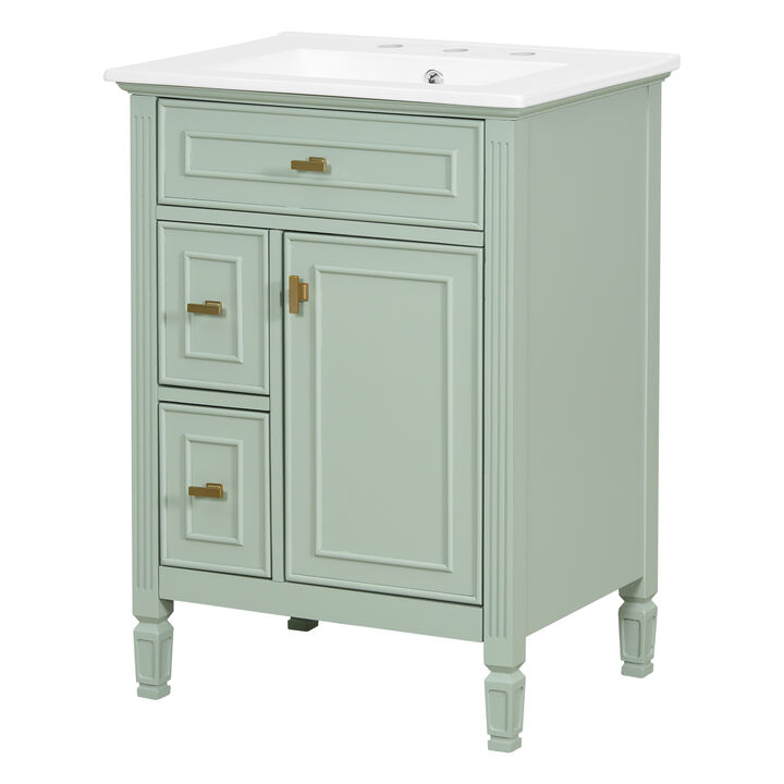 Merax Bathroom Vanity with Ceramic Sink, Cabinet, Flip Drawer & 2 Side Drawers &ndash; Solid Wood Frame