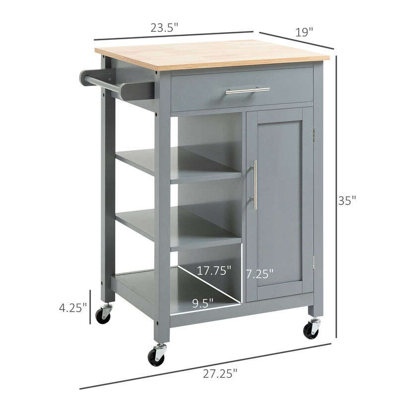 Portable Kitchen Island Storage Cabinet w/ Adjustable Shelf & Towel Rack, Grey