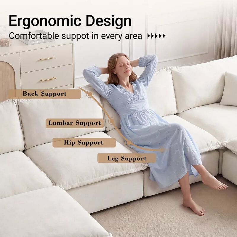 Vipbear 170 Inch Oversized Modular U Shaped Sectional Sofa with Movable Ottoman, Extra Deep Seats image number 4