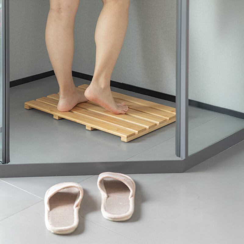 Basicwise 21.25-inch Luxury Non-Slip Waterproof Durable Bamboo Bath Mat - Multi-Purpose Home Essentials for Indoor and Outdoor Use - Perfect for Showers, Bathtubs, Spas, Saunas, Bathrooms, and Pools