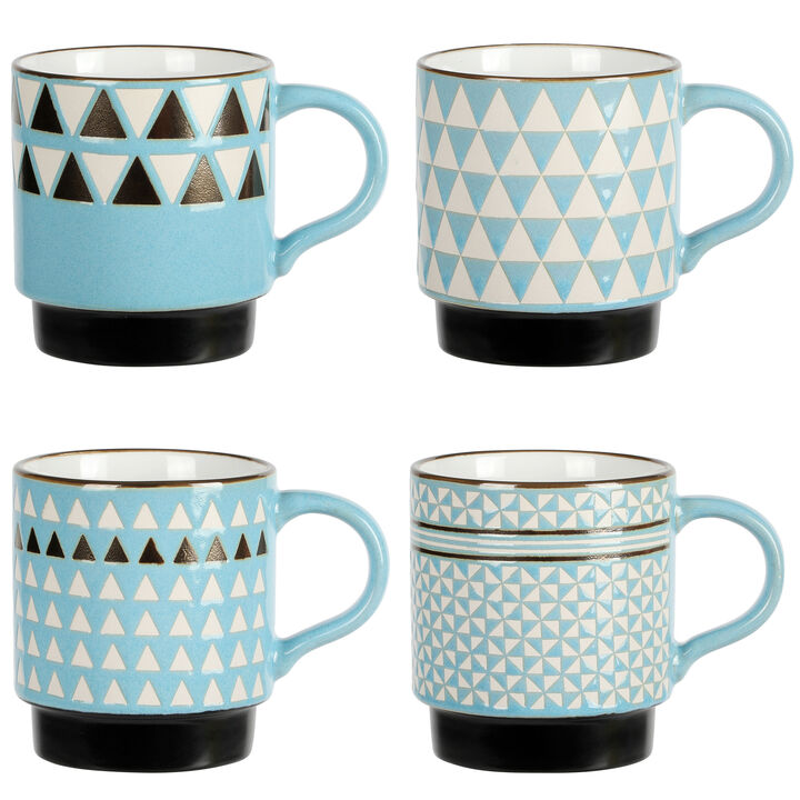 Mr. Coffee Prime Valley 4 Piece 15 Ounce Stackable Coffee Mug Set in Assorted Designs